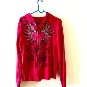 Ransom Hot Pink and Black Rhinestone Heart Hoodie